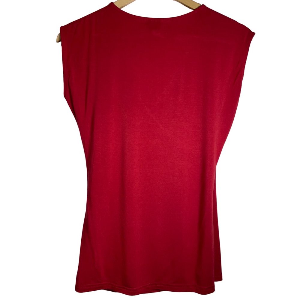 Chaps Women’s Large V-Neck Red Sleeveless Side Ruching Cross Front Blouse Size M - Picture 4 of 6